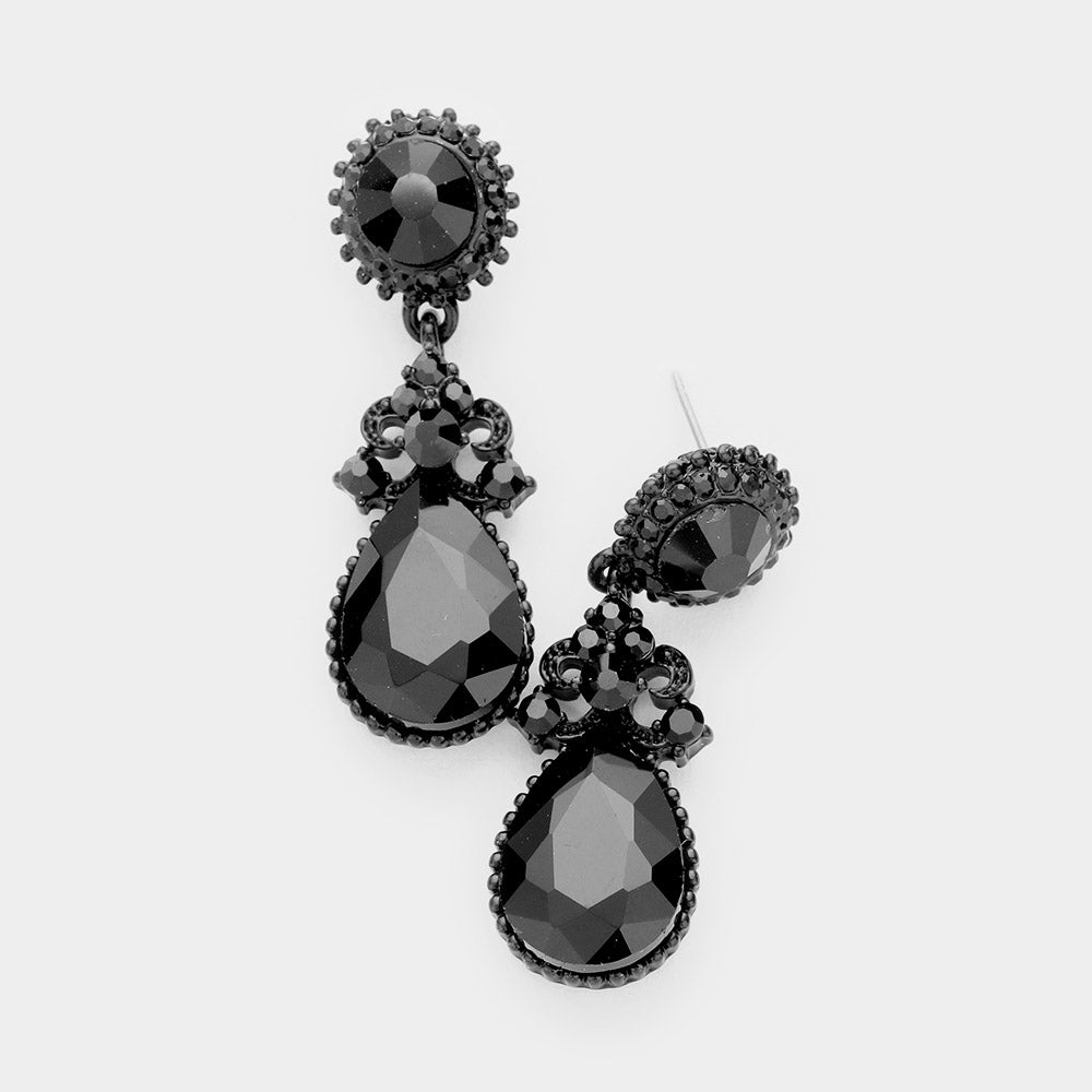 Little Girls Black Crystal Teardrop Earrings
