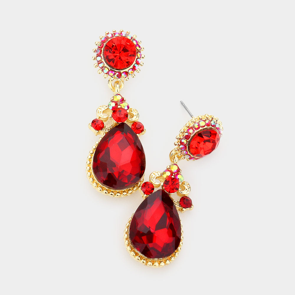 Little Girls Red Teardrop Earrings