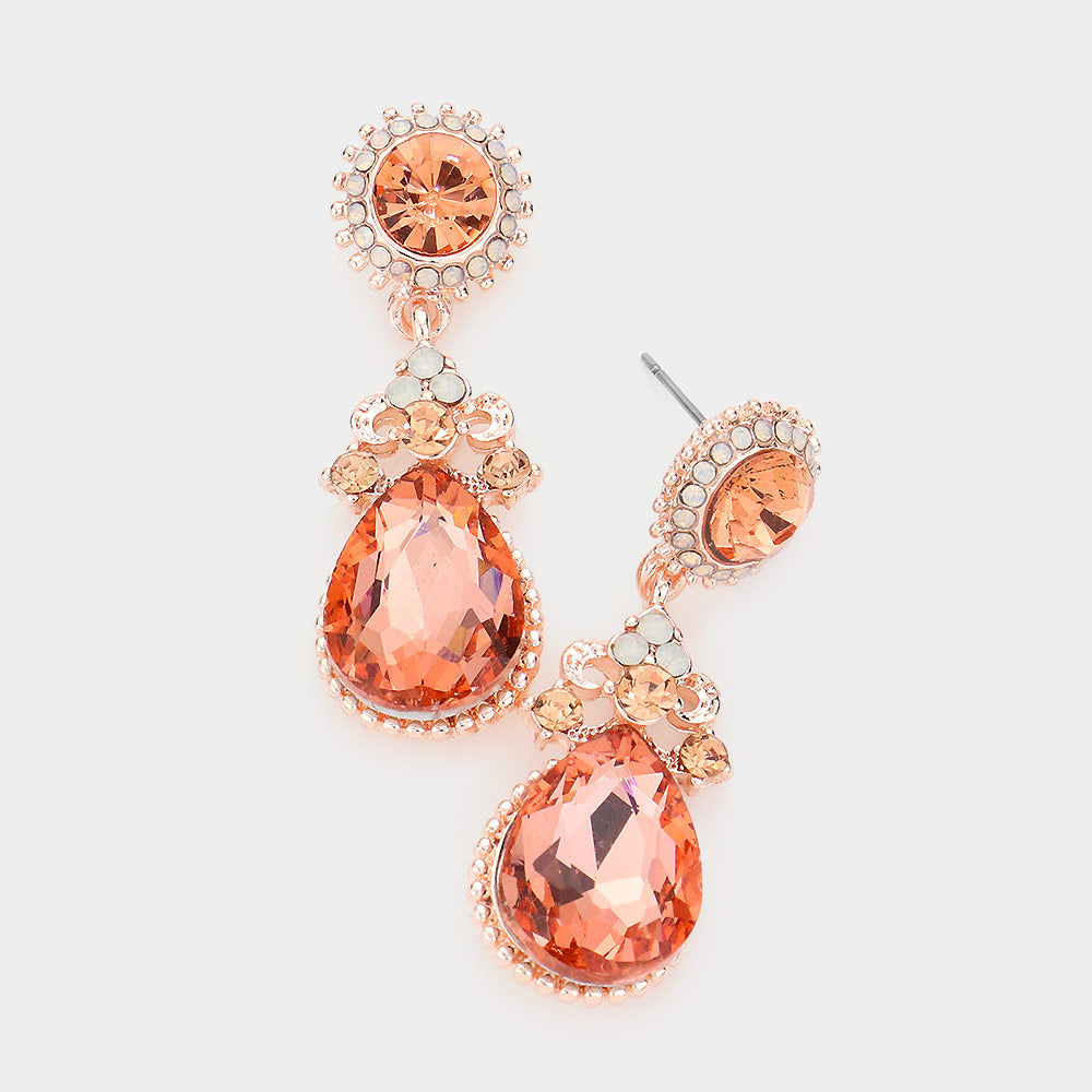 Little Girls Peach Teardrop Earrings on Rose gold