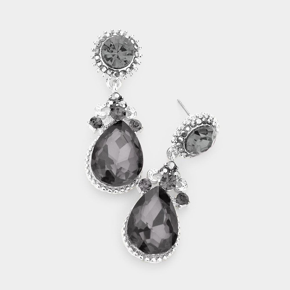 Little Girls Black Diamond Crystal Teardrop Earrings
