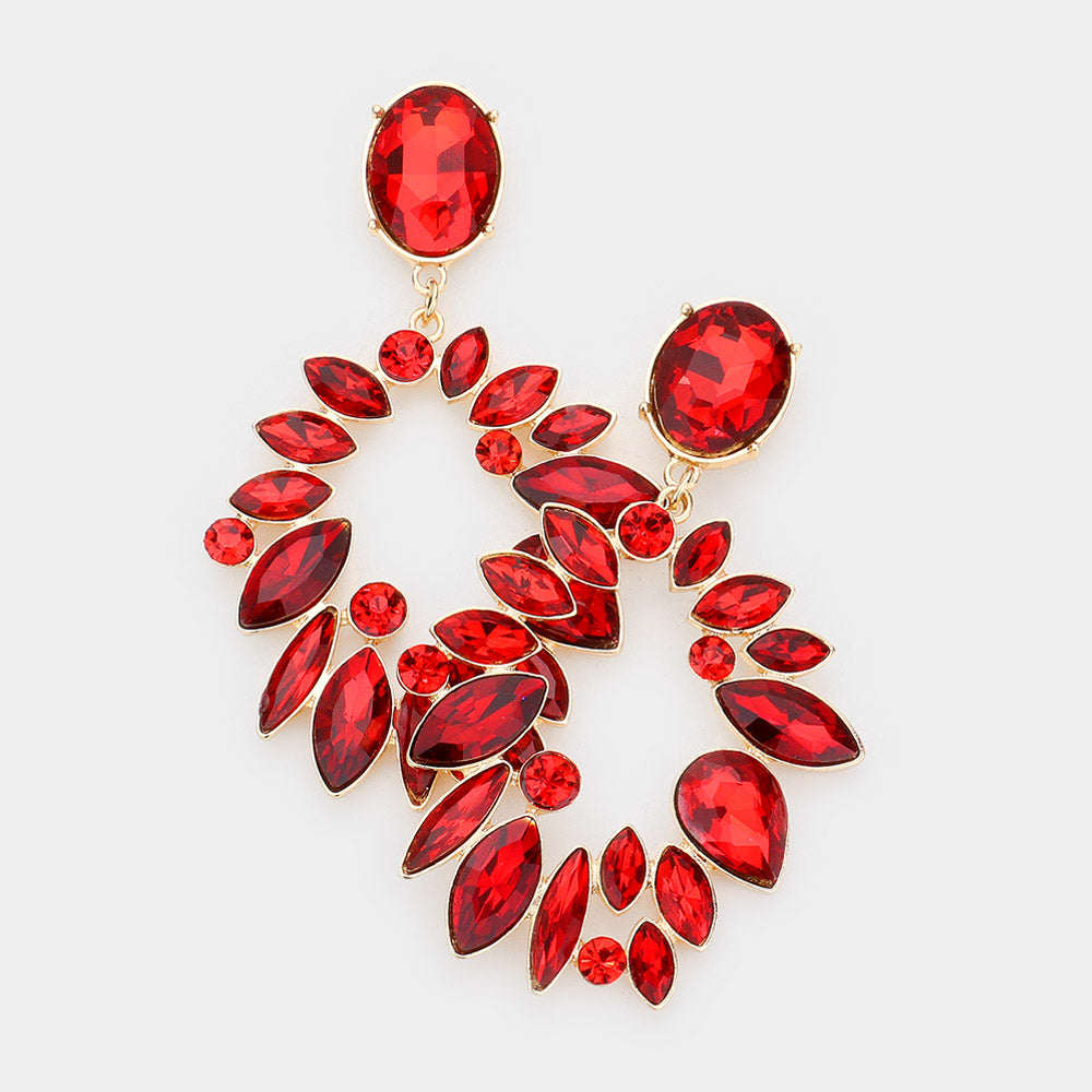 Red Crystal Marquise Stone Open Oval Pageant Earrings