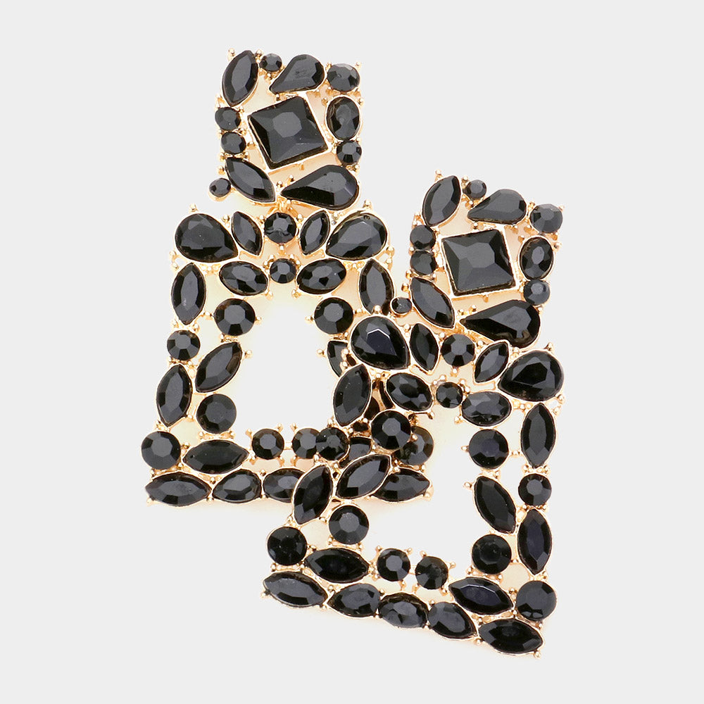 Black Crystal Cluster Door Knocker Earrings | Pageant Earrings