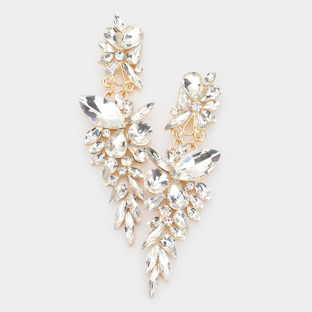 Clear Crystal Marquise Cluster Stone Chandelier Earrings | Pageant Earrings