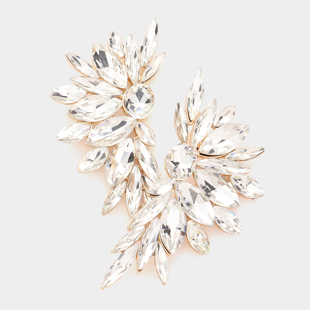 Clear Marquise Stone Angel Wing Pageant Earrings on Gold | Prom Earrings | 586497