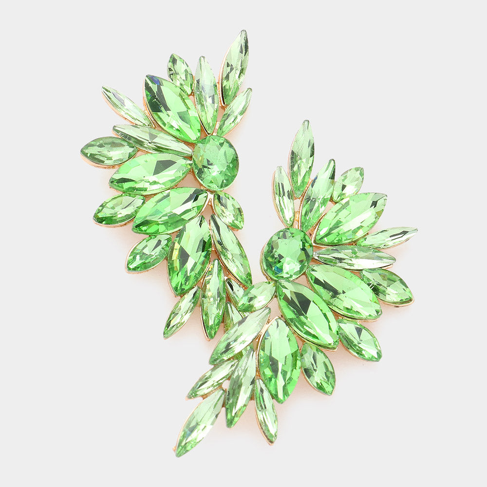 Green Marquise Stone Angel Wing Pageant Earrings | Prom Earrings