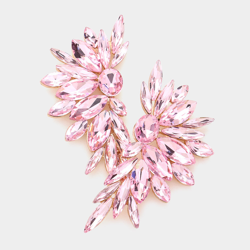 Pink Marquise Stone Angel Wing Pageant Earrings | Prom Earrings