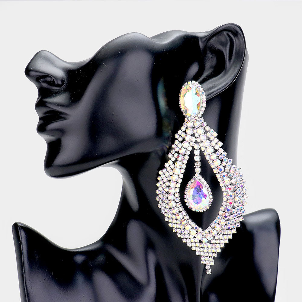 Large AB Crystal Chandelier Pageant Earrings 