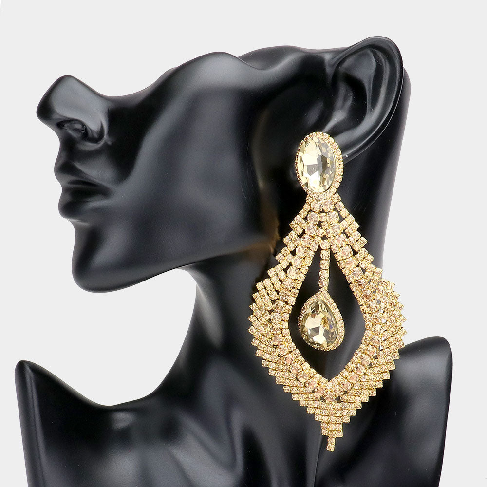 Long Topaz Crystal Chandelier Pageant Earrings