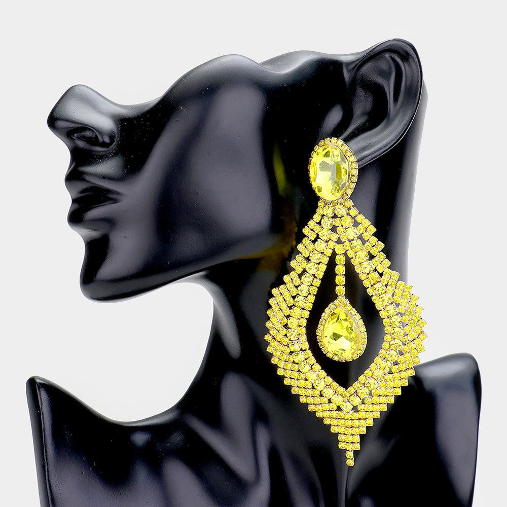 Large Yellow Crystal Chandelier Pageant Earrings