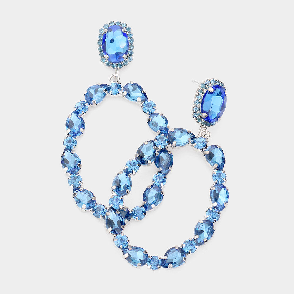 Light Blue Teardrop Center Dangle Earrings  | Pageant Earrings