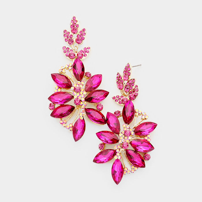 Fuchsia Crystal Petal Pageant Earrings | Prom Earrings