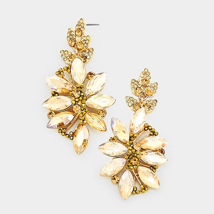 Light Topaz Crystal Petal Pageant Earrings | Prom Earrings