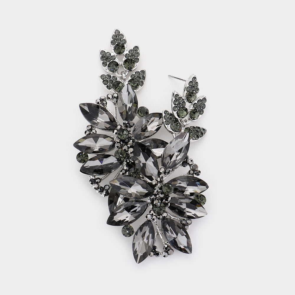 Black Diamond Crystal Petal Pageant Earrings | Prom Earrings