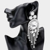 Clear Crystal Round Stone Accented with Fringe Pageant Earrings | Statement Earrings