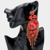 Red Crystal Round Stone Accented with Fringe Pageant Earrings | Statement Earrings