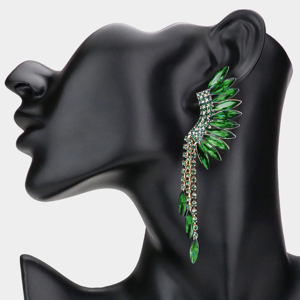 Emerald Crystal Angel Wing Pageant Earrings  | Prom Earrings