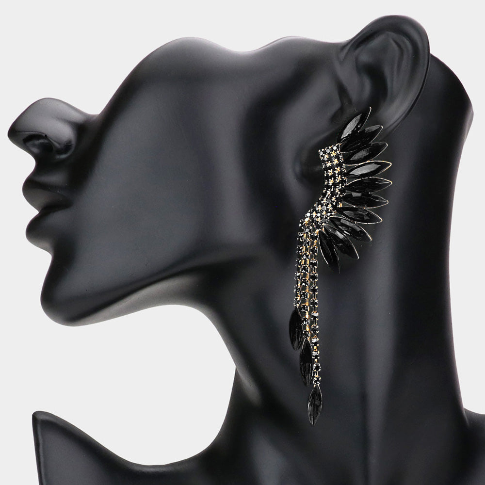 Jet Black Crystal Angel Wing Pageant Earrings  | Prom Earrings