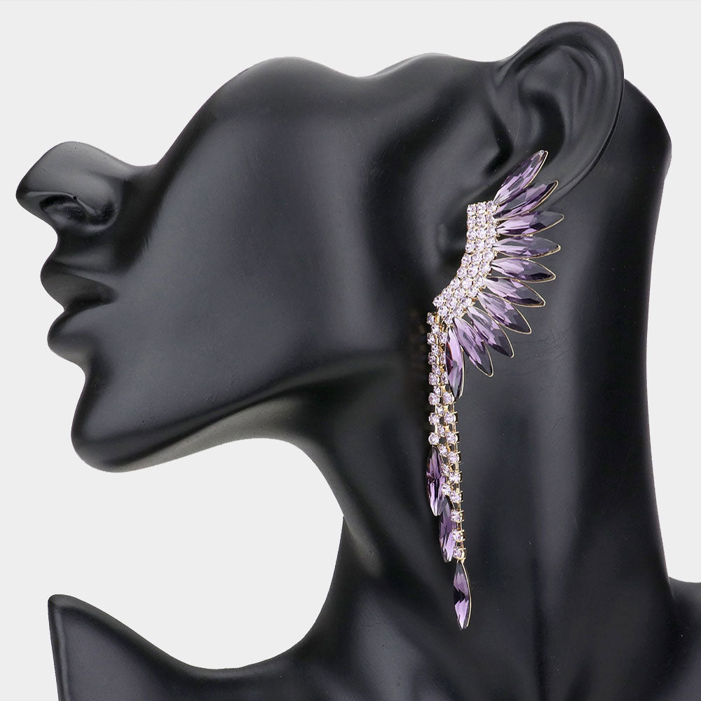 Purple Crystal Angel Wing Pageant Earrings | Prom Earrings