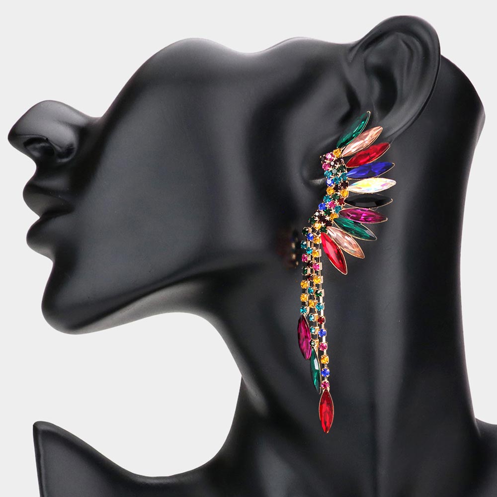 Multi-Color Crystal Angel Wing Pageant Earrings | Prom Earrings