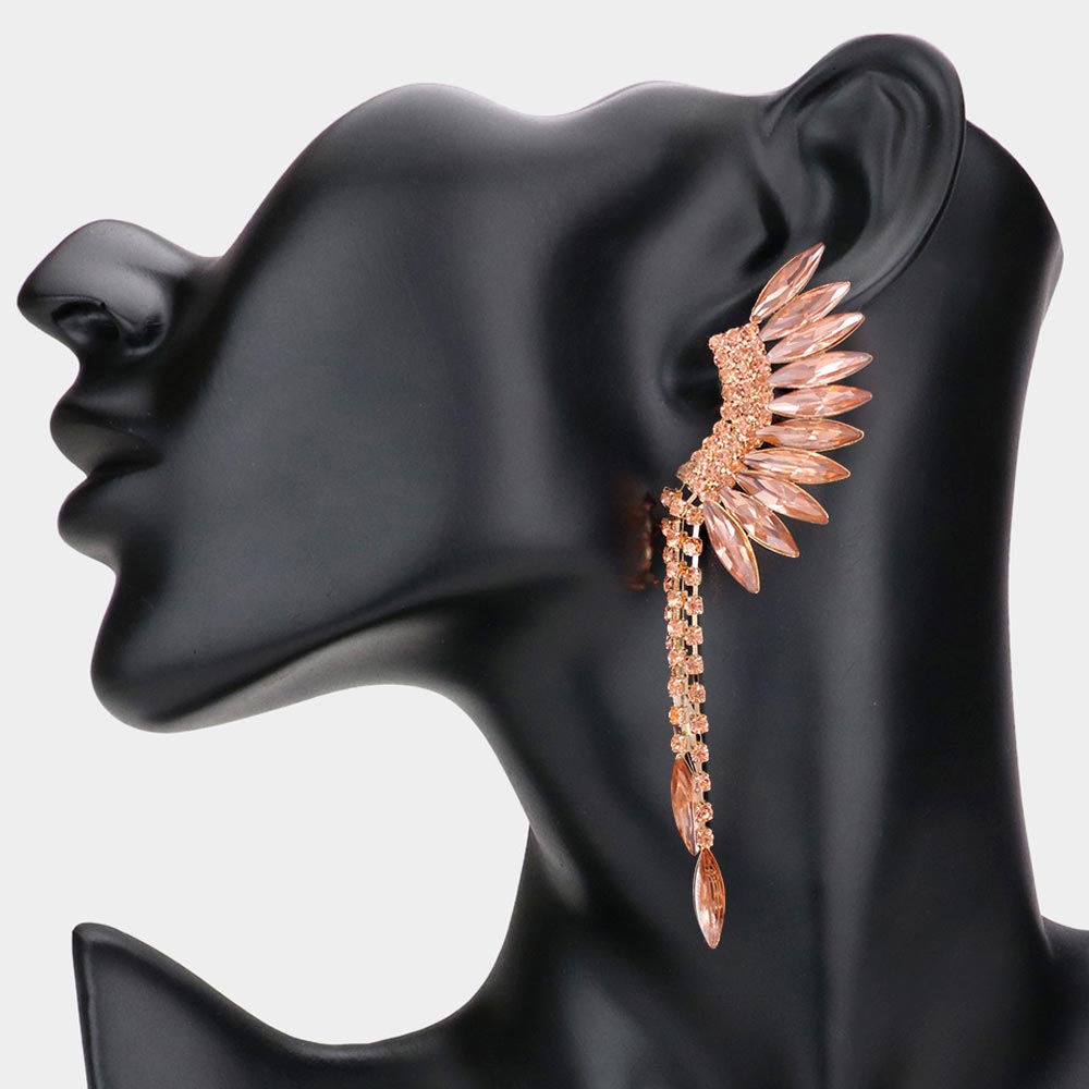 Peach Crystal Angel Wing Pageant Earrings  | Prom Earrings