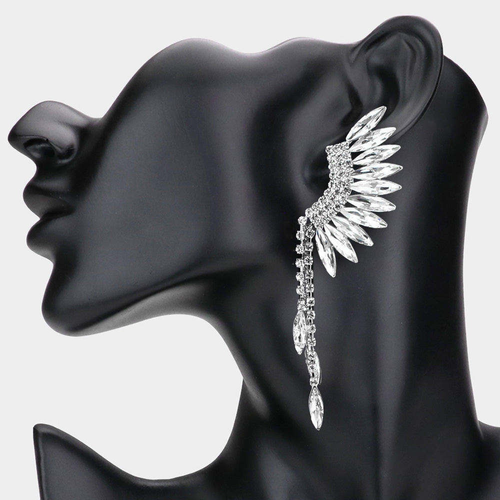 Clear Crystal Angel Wing Pageant Earrings | Prom Earrings