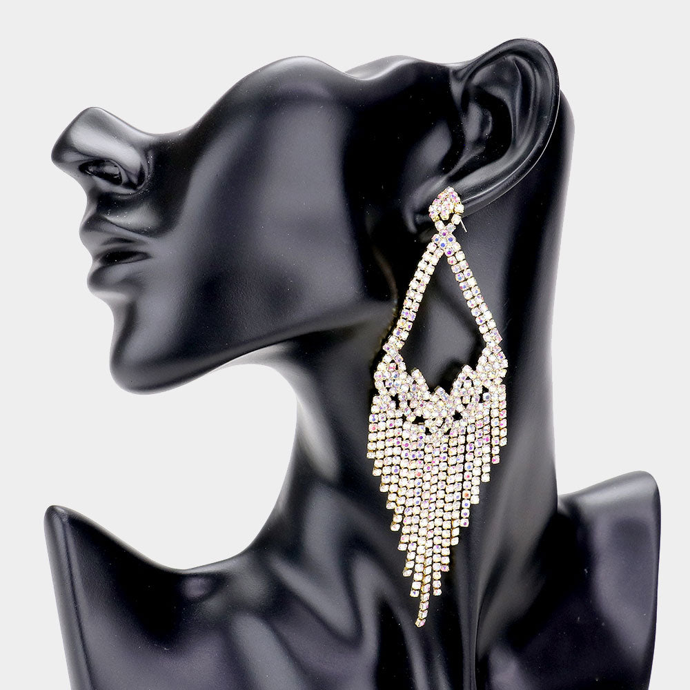 Rhinestone Fringe AB on Gold Pageant Earrings