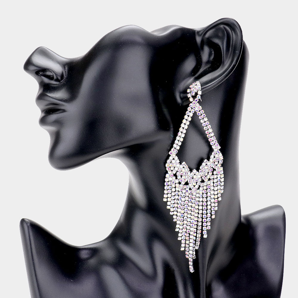 Rhinestone Fringe AB Pageant Earrings | 494699