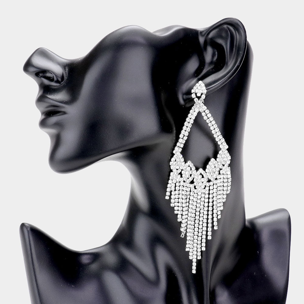 Rhinestone Fringe Clear Pageant Earrings | 494695