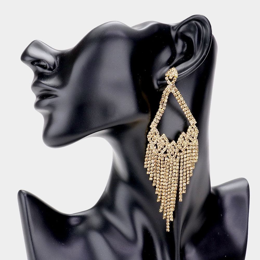 Rhinestone Fringe Topaz Pageant Earrings | 494702