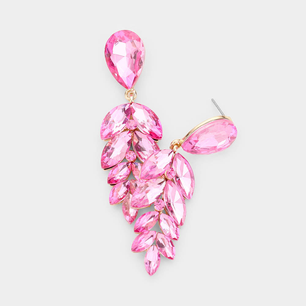 Pink Crystal Teardrop Marquise Pageant Earrings 