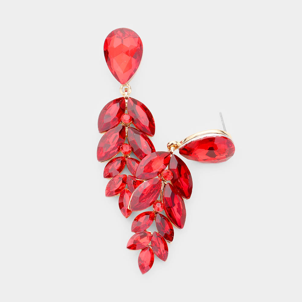 Red Crystal Teardrop Marquise Pageant Earrings