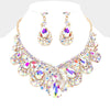 AB Crystal Teardrop Pageant Necklace Set on Gold | Prom Necklace Set