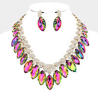 Multi-Color Crystal Marquise Stone Statement Necklace