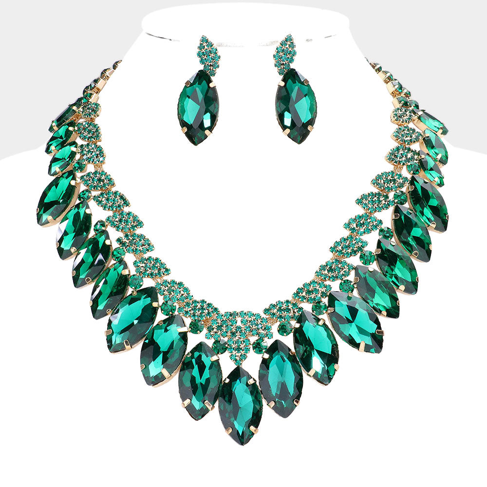 Emerald Crystal Marquise Stone Statement Necklace 
