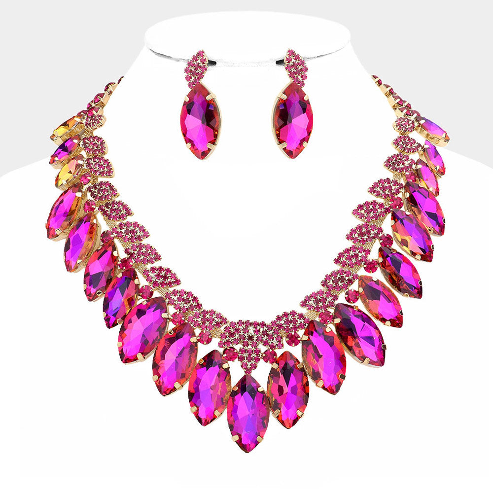 Fuchsia Crystal Marquise Stone Statement Necklace