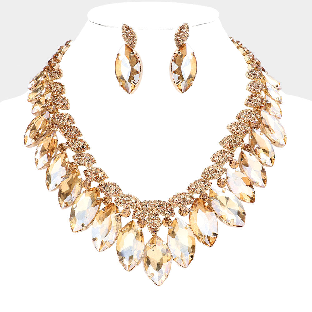 Light Topaz Crystal Marquise Stone Statement Necklace