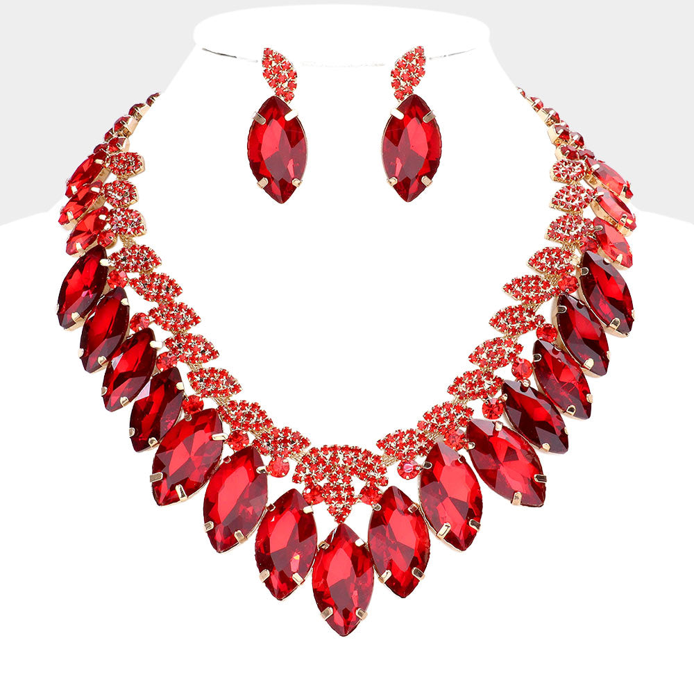 Red Crystal Marquise Stone Statement Necklace  | 584362