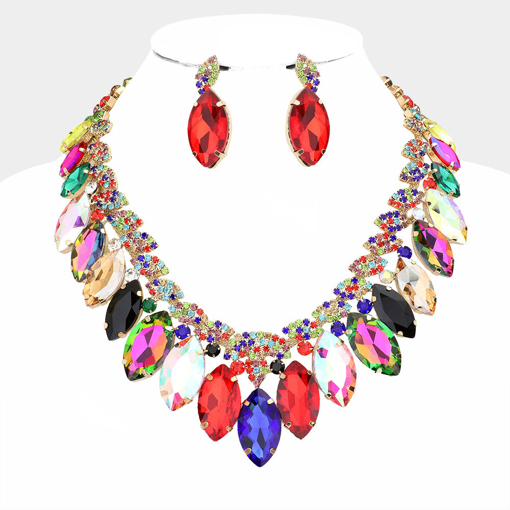 Multi-Color Crystal Marquise Stone Statement Necklace
