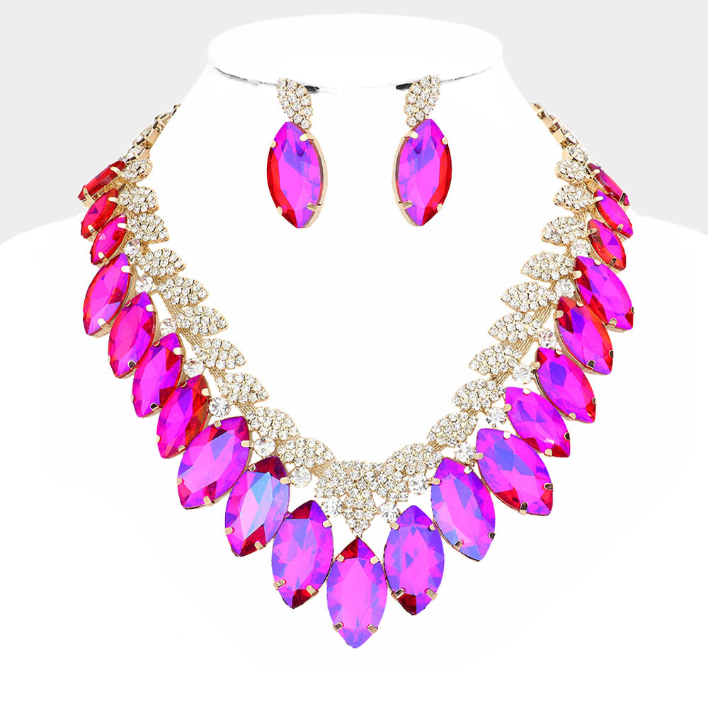 Purple AB Crystal Marquise Stone Statement Necklace