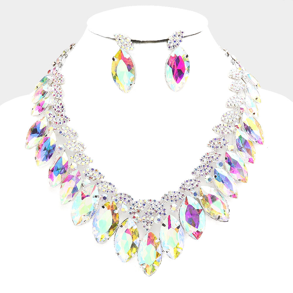 AB Crystal Marquise Stone Statement Necklace