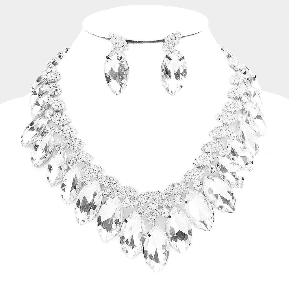Clear Crystal Marquise Stone Statement Necklace 