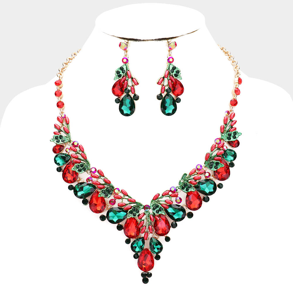 Teardrop Multi-Color Crystal Vine Statement Necklace Set  | 454314