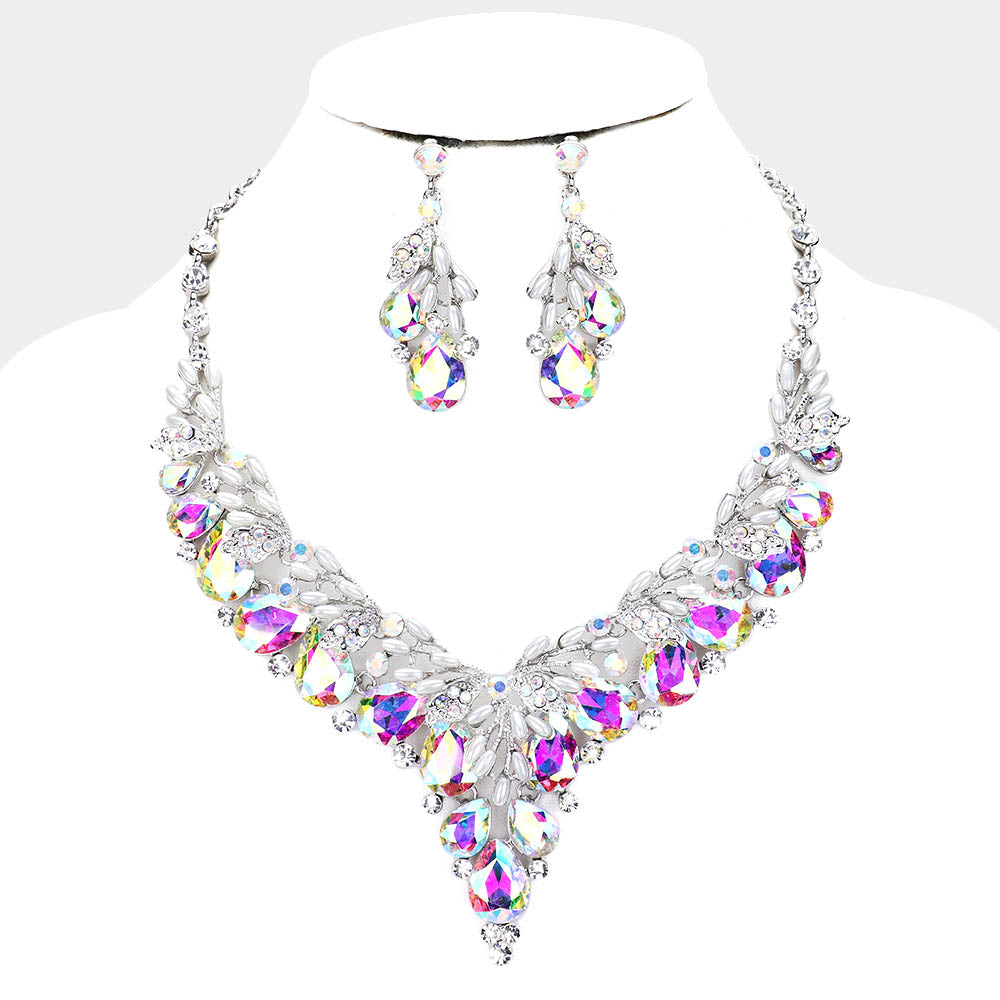 Teardrop AB Crystal Vine Statement Necklace Set