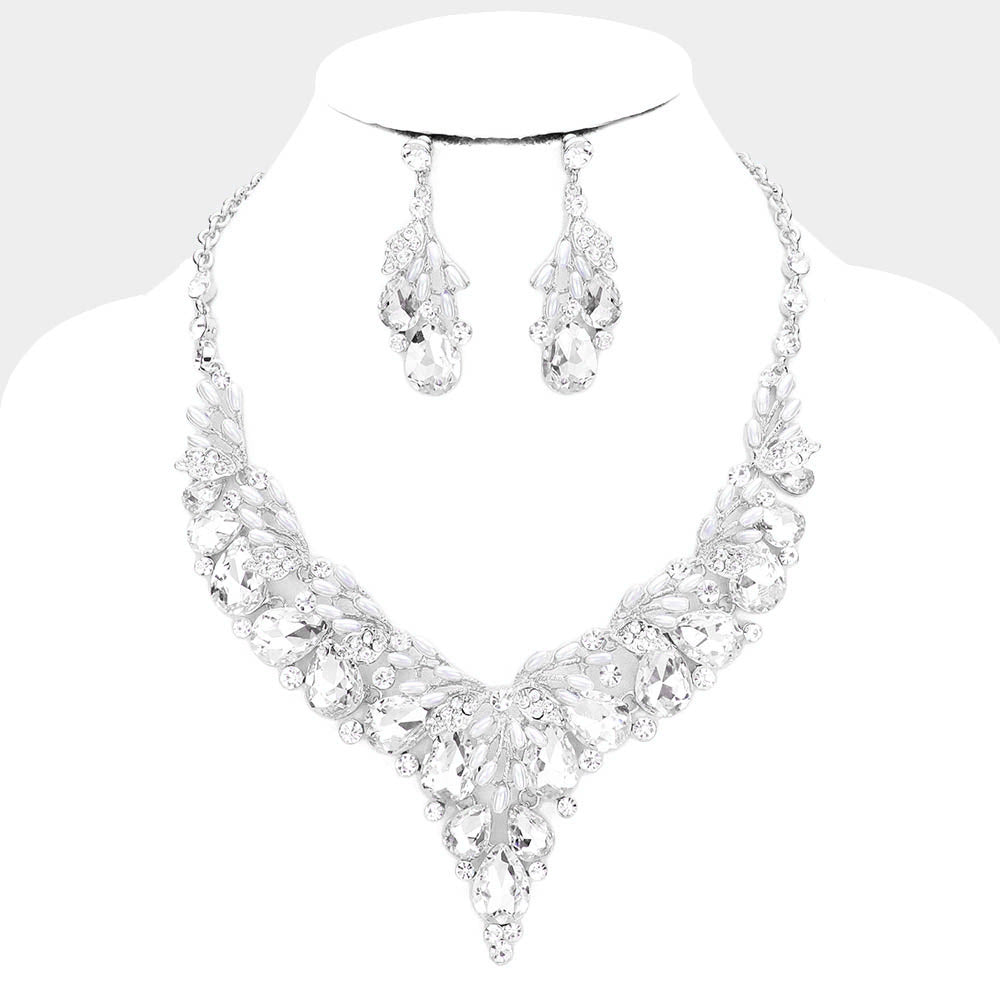 Teardrop Clear Crystal Vine Statement Necklace Set