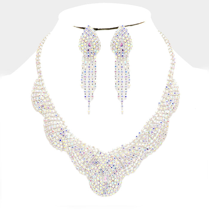AB Crystal Rhinestone Collar Evening Necklace | Prom Necklace
