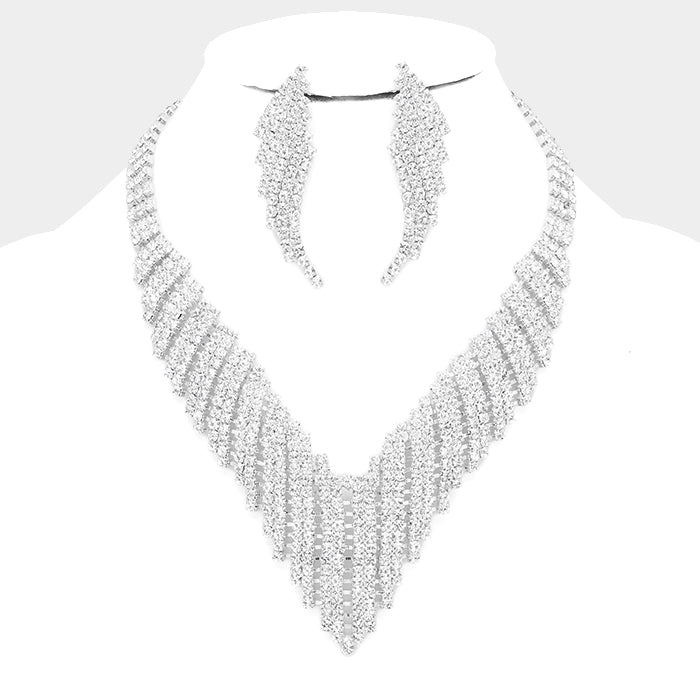 Crystal Rhinestone Pave Jagged Collar Pageant Necklace  | Evening Necklace Set