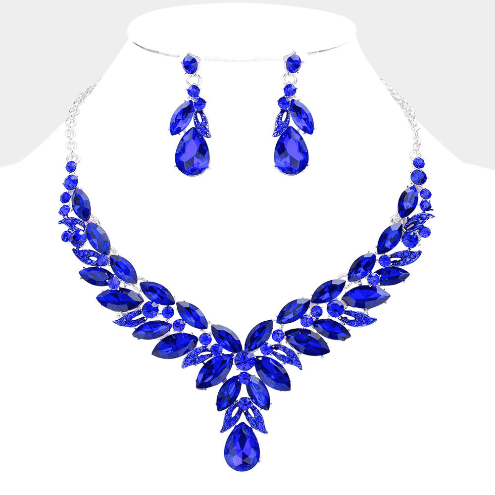 Sapphire Marquise Stone Leaf Pageant Necklace  | Evening Necklace