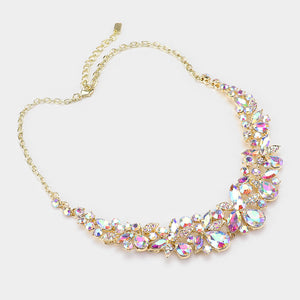AB Crystal Floral Teardrop Pageant Necklace on Gold | Homecoming Jewelry | 486766