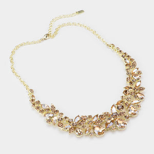 Gold Crystal Floral Teardrop Pageant Necklace | Homecoming Jewelry | 486767