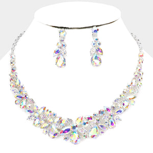 AB Crystal Floral Teardrop Pageant Necklace | Homecoming Jewelry
